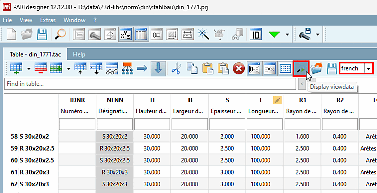 Customized language in the table
