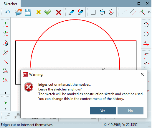 Faulty sketch which is marked as construction sketch
