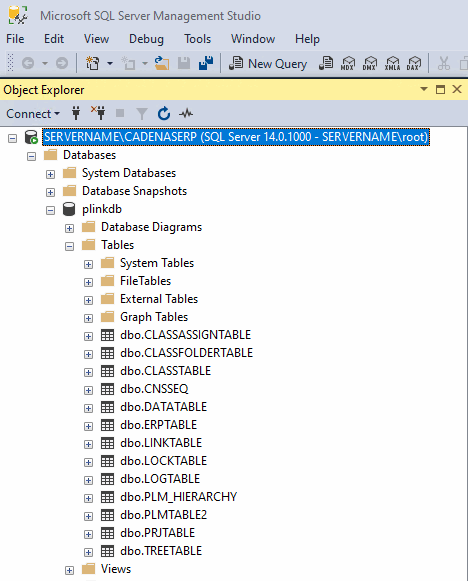 plinkdb tables exemplified with MS SQL, displayed in Microsoft SQL Server Management Studio