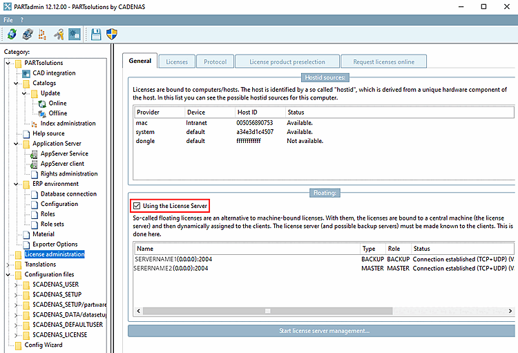 General tab page -> Use FLM server