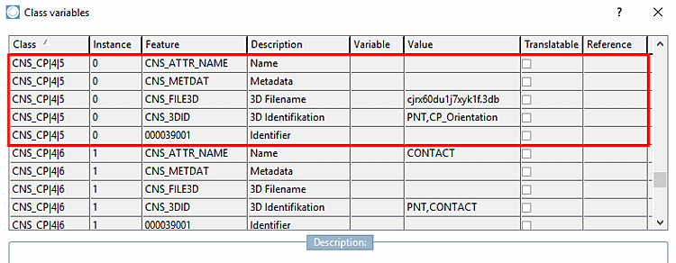 Dialog for the specification of class variables