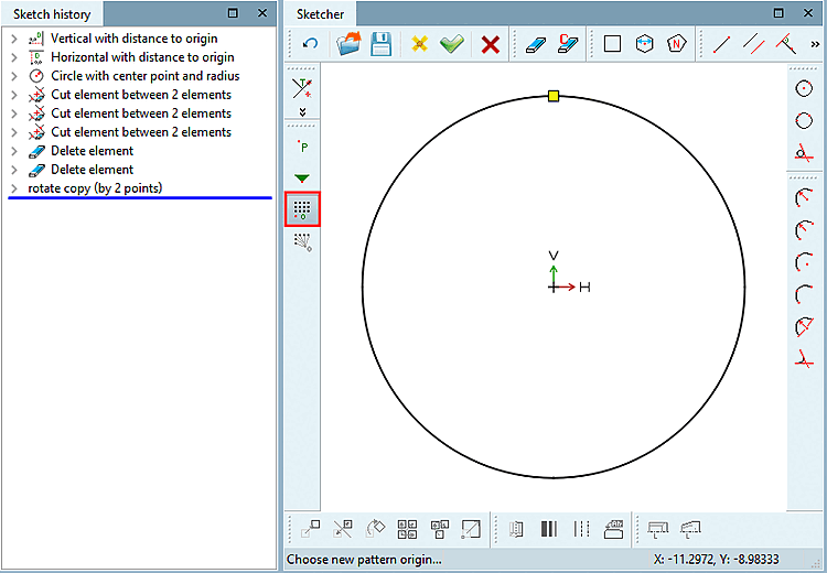 Pattern origin on circle segment