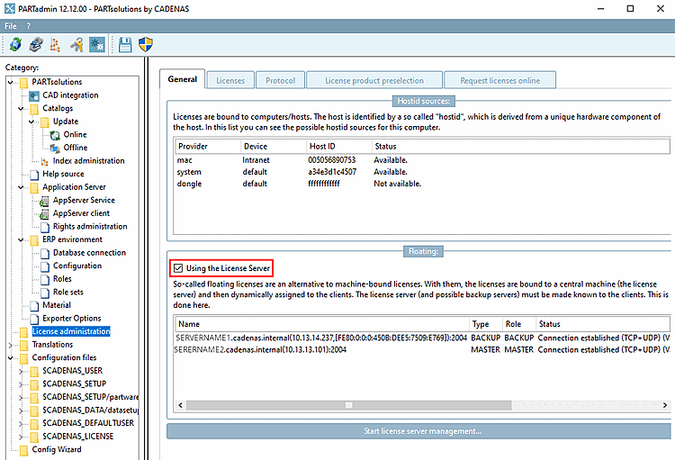 General tab page -> Use FLM server
