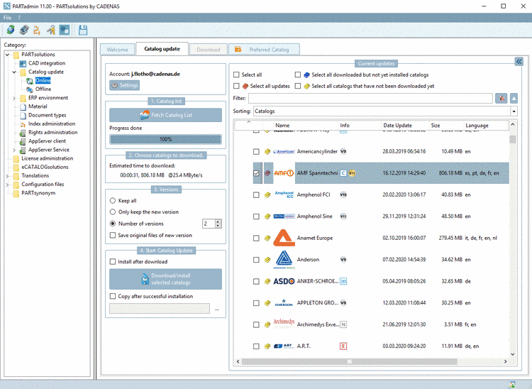 PARTadmin with category "Catalog update" -> "Online"