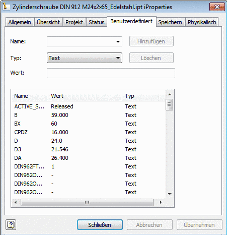 Inventor: Tabbed page "User-defined"