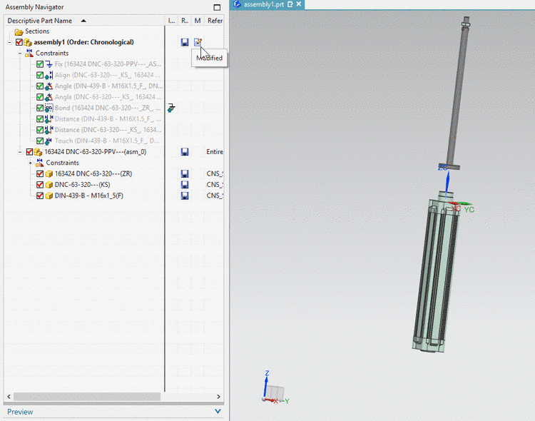 The piston has been moved out of the cylinder, modifying only the user assembly.