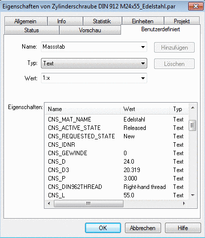 Solid Edge: tabbed page "User-defined"