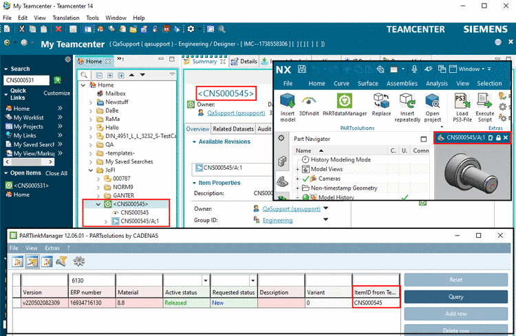 Result exemplarily for Teamcenter-NX and PARTlinkManager