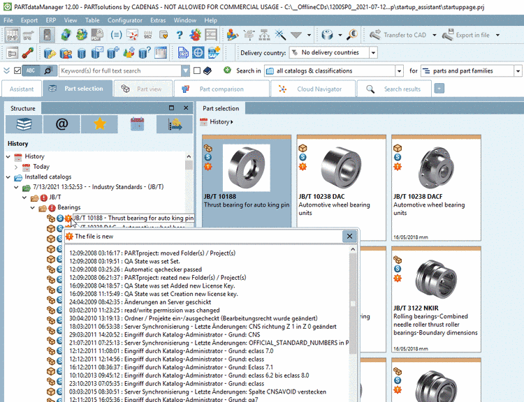 PARTdataManager -> "History" tabbed page