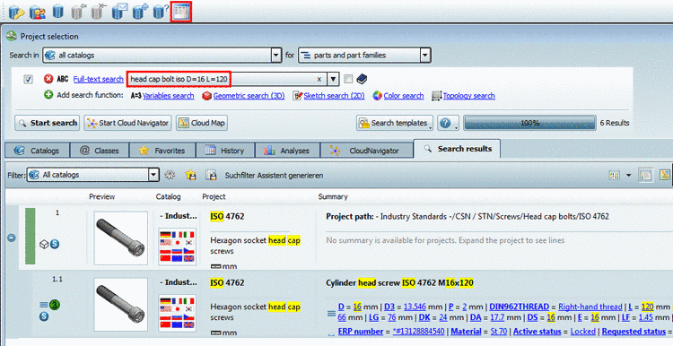 Search results filtered = "Preferred rows on/off" activated