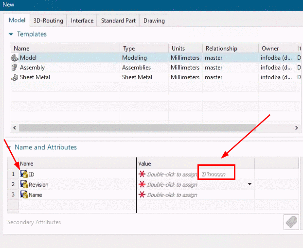 NX -> Name and Attributes -> ID