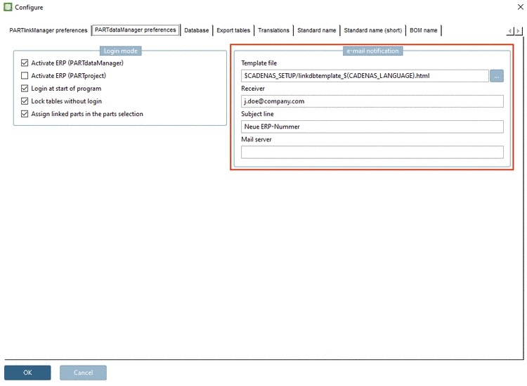 PARTlinkManager: e-mail notification
