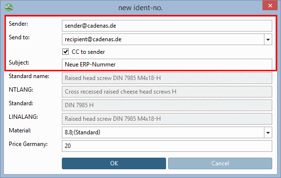 Request ERP number per e-mail: Basic dialog plus respective fields from plinkcommon.cfg or plinkgroups.cfg.