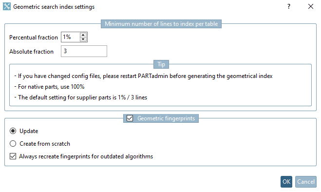 Geometric search index settings Search index, geometricsettings