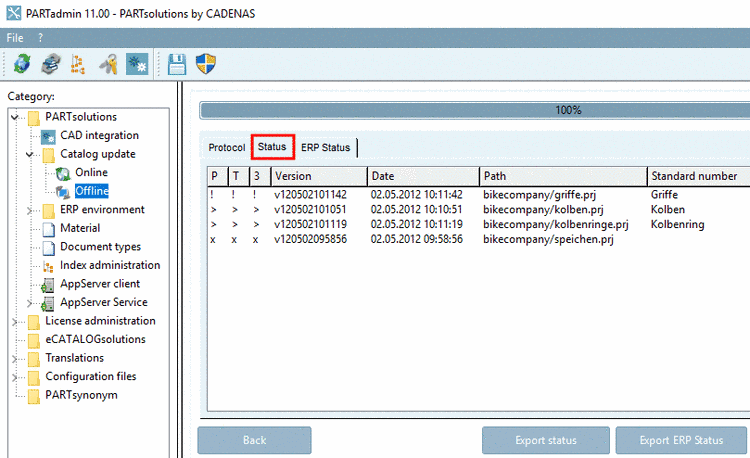 Tabbed page "Status"