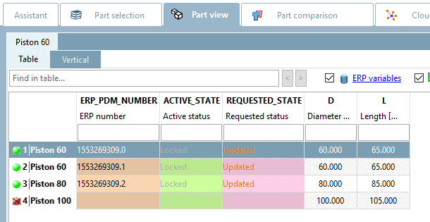PARTdataManager: Current version "Piston" after update, but before editing through Update Manager