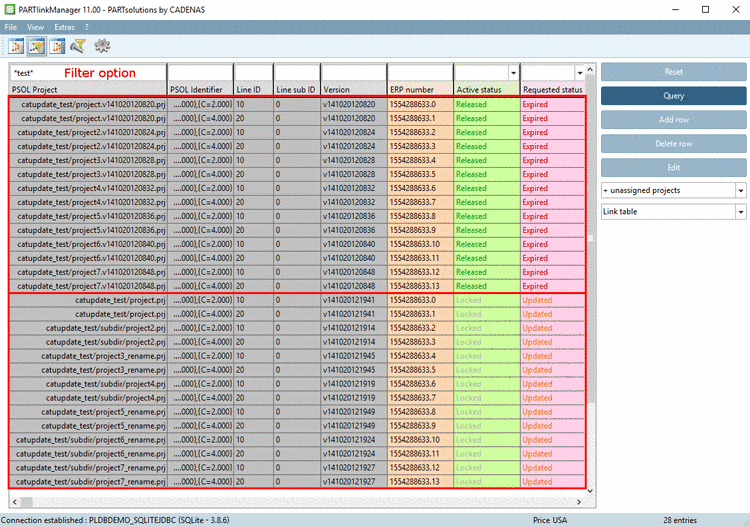 Via columns "ACTIVE_STATE" and "REQUESTED_STATE" you get notes at which projects an automatic mapping was possible.