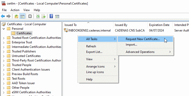Request New Certificate...