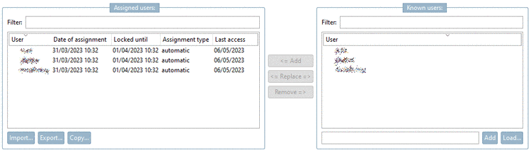 "Assigned users" and "Known users": Blocking period in this example with automatic assignment is 1 day
