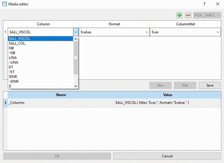 Media Variable of the type "PSOL_TABLE"