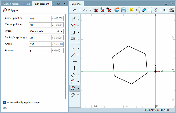 Polygon" function in the Sketcher