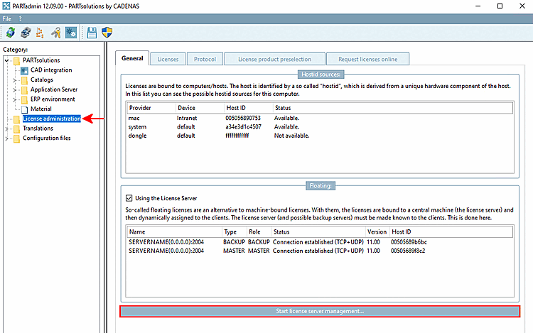 License management [License administration] - General tab page