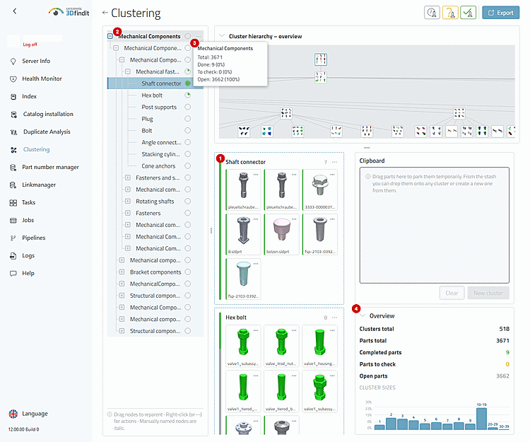 A status decision for the entire cluster changes every part of the selected map and updates the status information in the hierarchy and "Overview."
