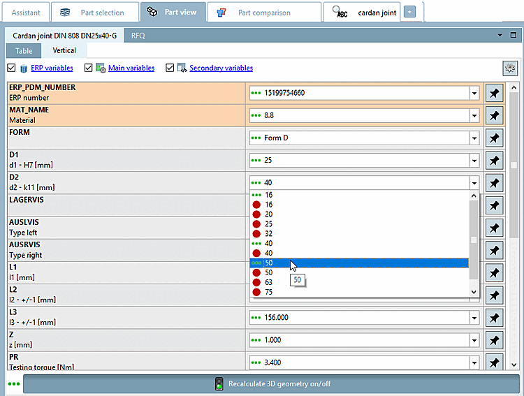 D2 is specified via list field selection.