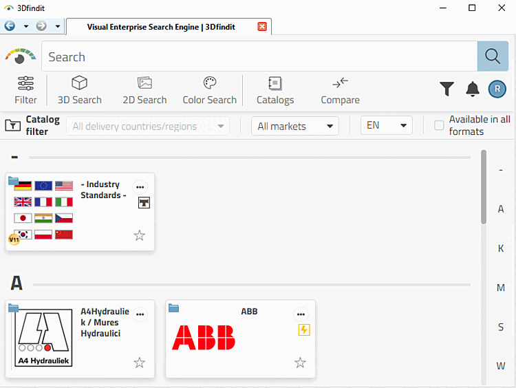 Start interface - Catalog selection