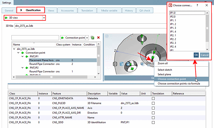 Settings -> Tabbed page Classification -> List field selection 3D view