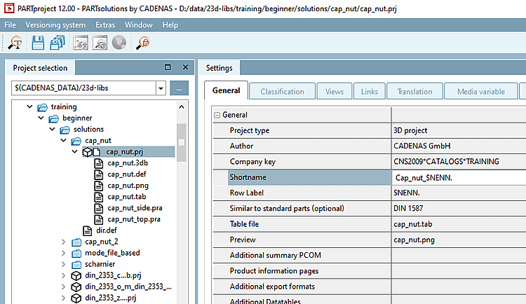 PARTproject -> Edit project -> General tab -> Short description (max. 16 characters) [Short name (max. 16 characters)]