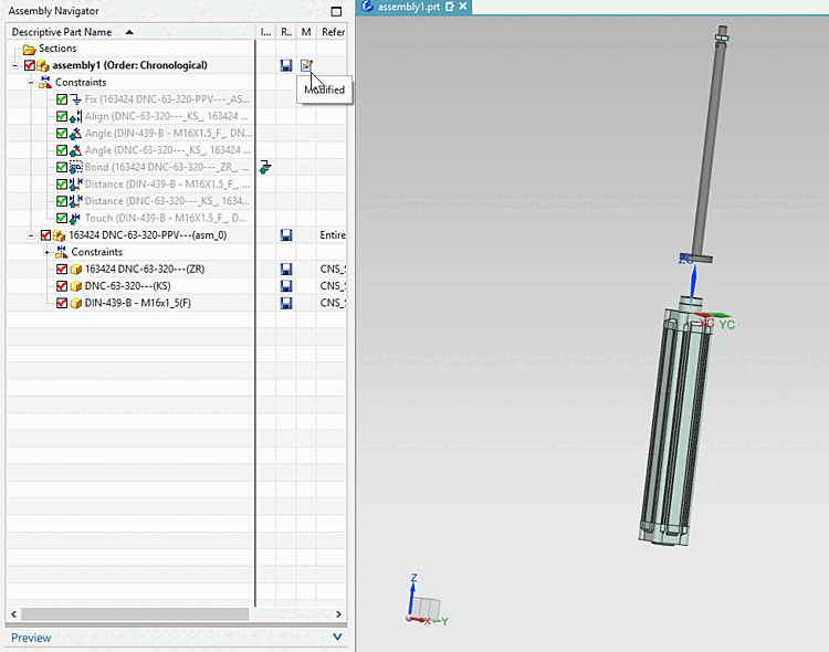 The piston has been moved out of the cylinder, modifying only the user assembly.
