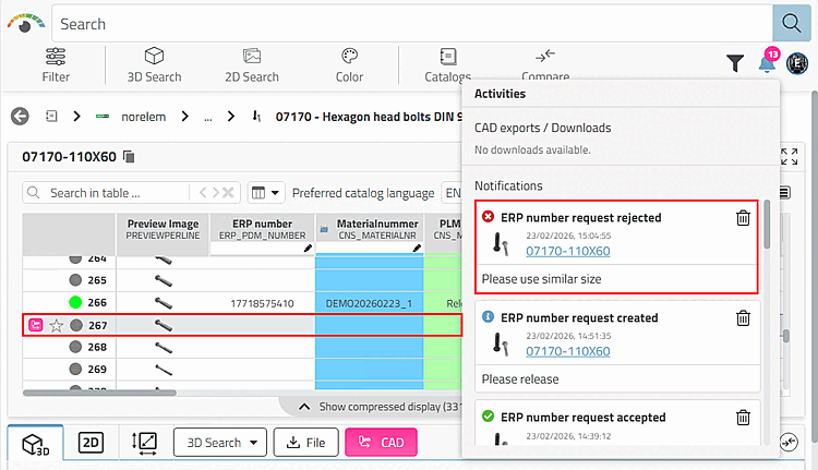 ERP Number request rejected
