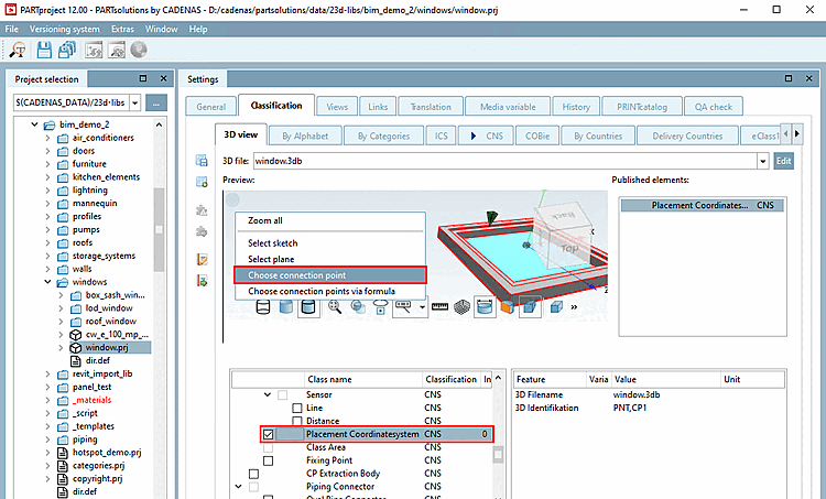 Select connection point [Choose connection point] (for individual part)