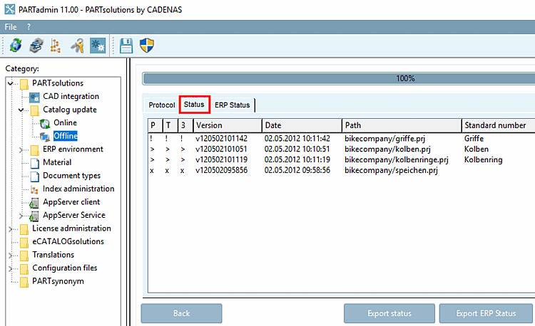 Status " tab page