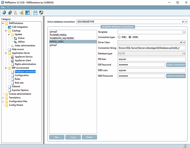 PARTadmin -> Category "Database connection [Database connection] "