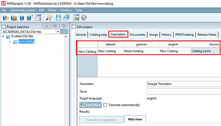 Translation tab page
