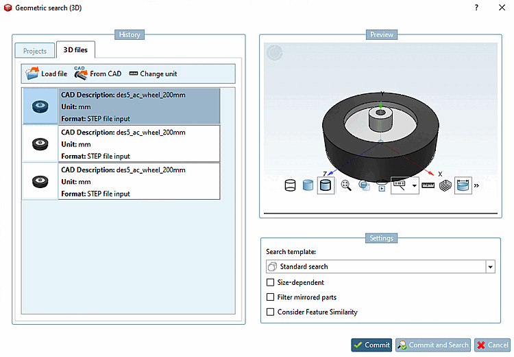 Geometric search (3D) " dialog box