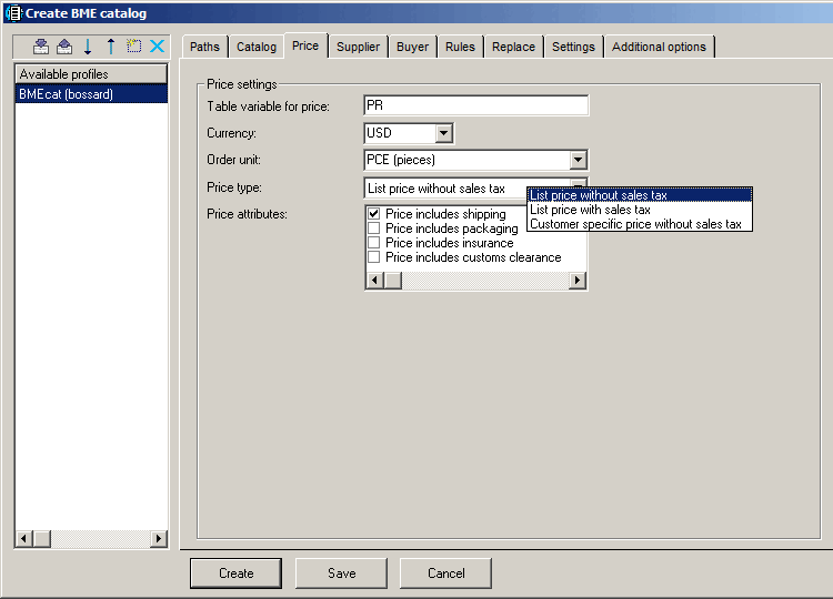 Prices [Price] dialog page