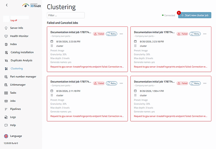 The overview is the starting point for a new job and later displays its current execution status.
