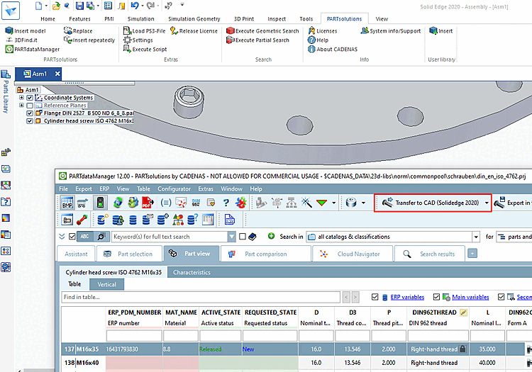 Part from PARTdataManager with "Insert model [Insert model] "