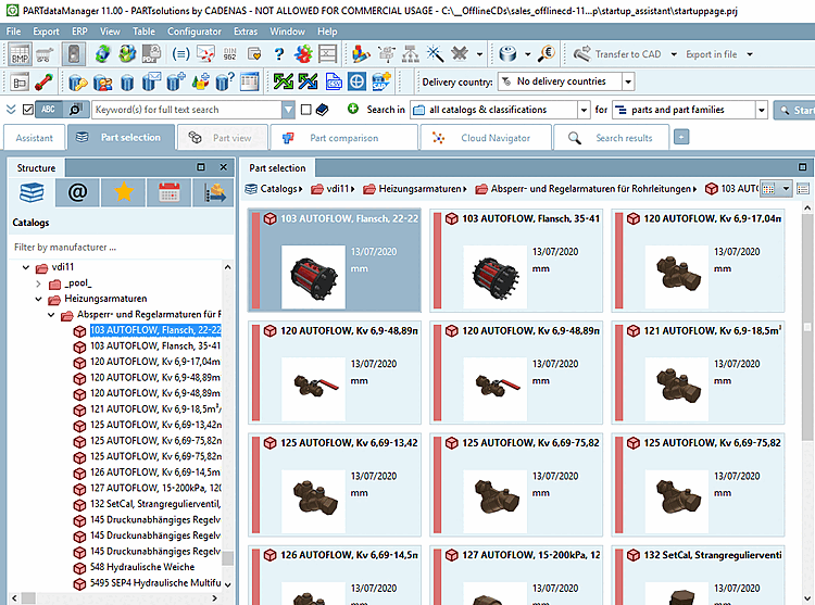 Part selection: Imported example part