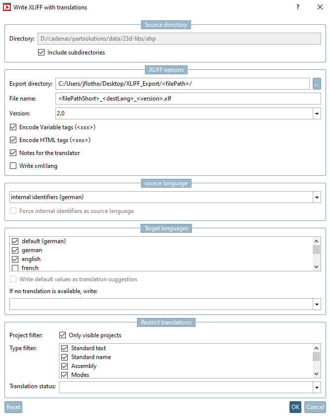 Write XLIFF with translations