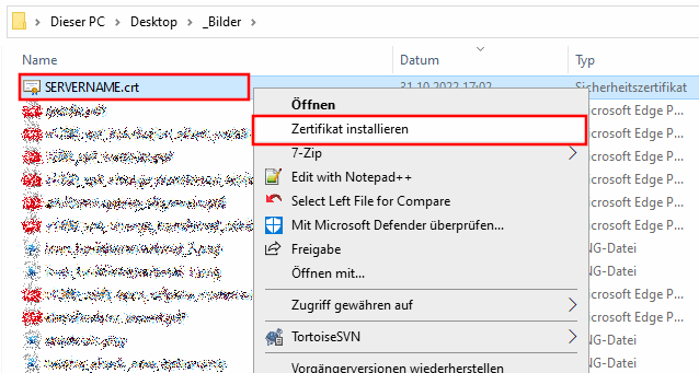 Zertifikat installieren