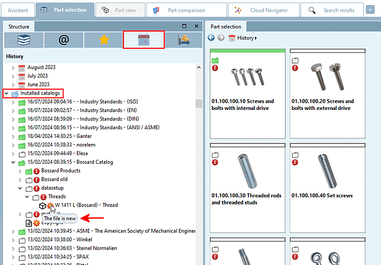 Open modification history via mouseover.The display of the history can be switched on and off via the configuration file. See Switching the change history of the installation history on/off.