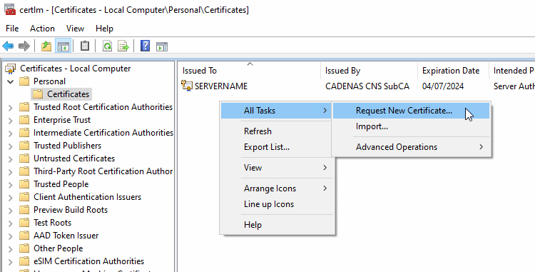 Request New Certificate...