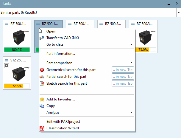 Example: Context menu commands in the reference dialog window [Links]