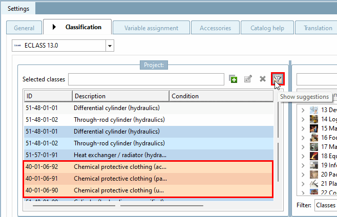 Tabbed page Classifications