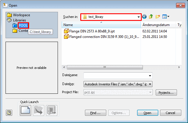 Library "POOL" is shown for selection
