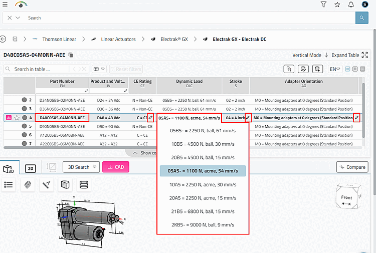 Example project with many value range variables that build up the part number interactively